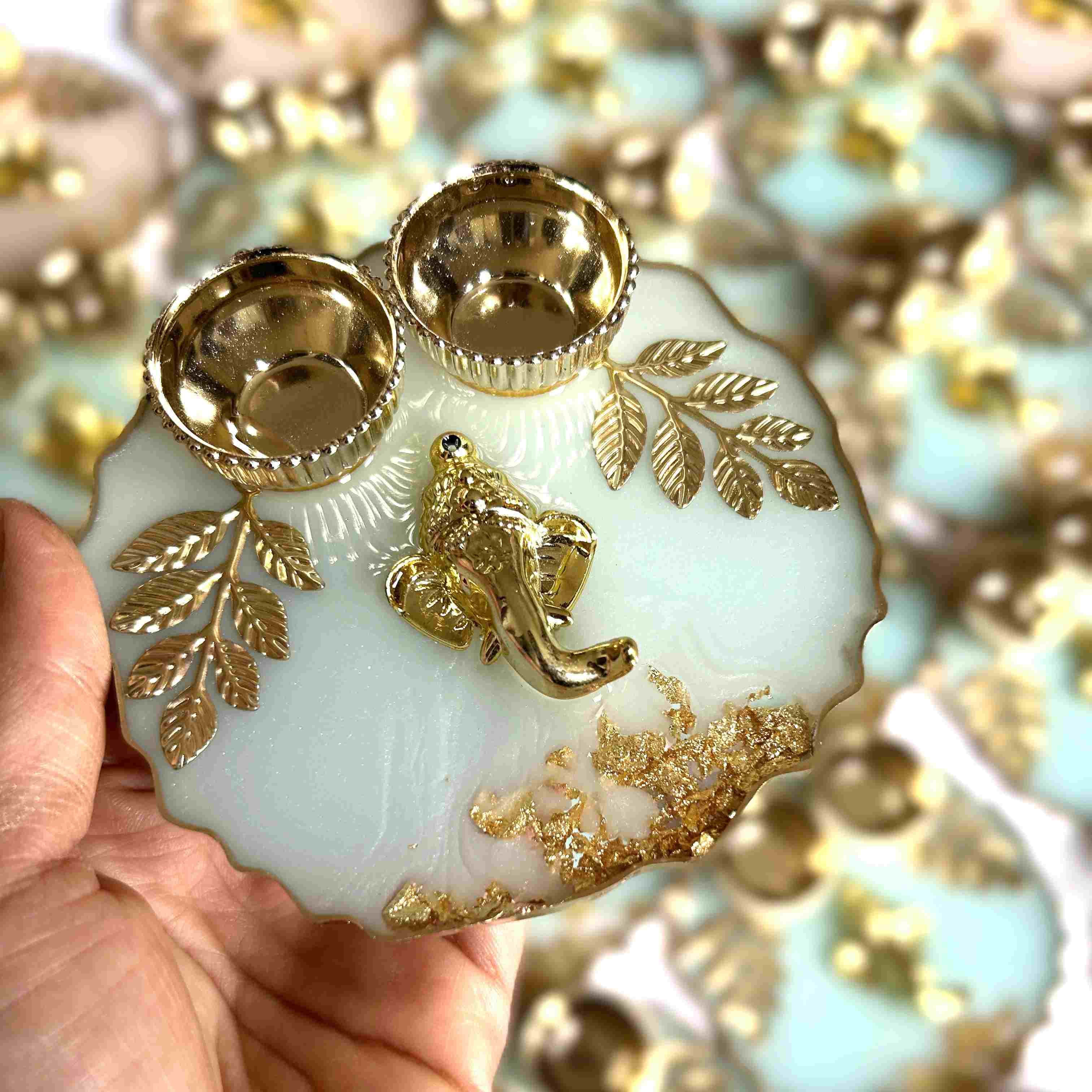 3D Ganesha Resin Pooja Thali - Pale Mint